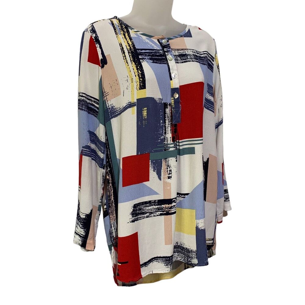 John Mark Abstract Print Button Front Long Sleeve… - image 3